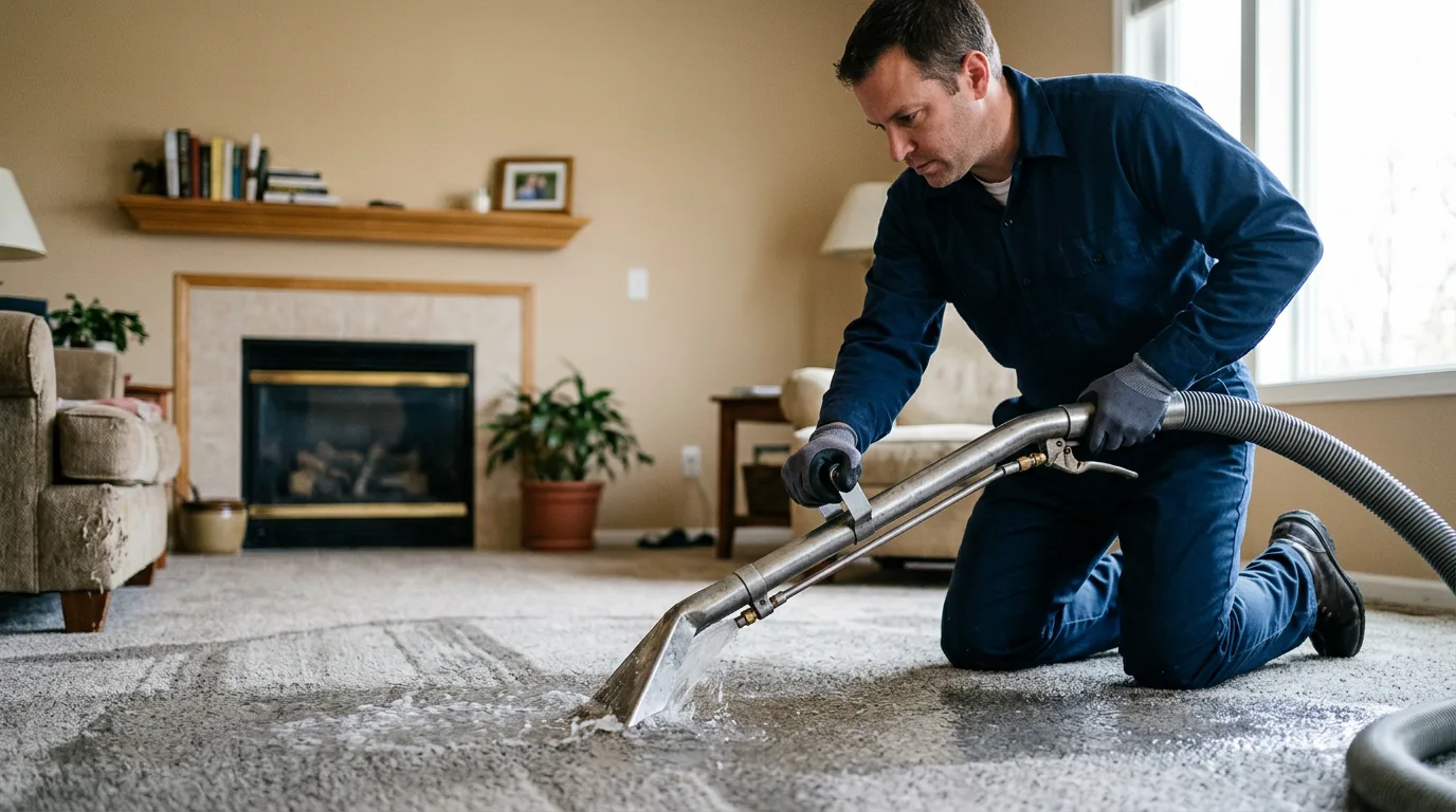 Water damage restoration technician working near Fremont, MI